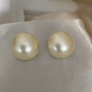 Vintage Trifari Large Faux Pearl Clip-On Earrings Silver Tone Statement